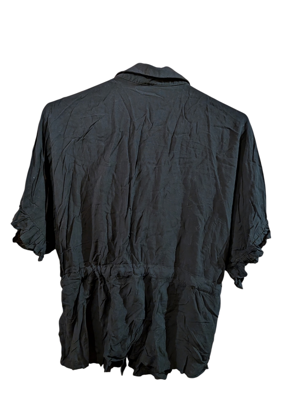 Black Drawstring Waist Button-Front Blouse - Picture 2 of 3